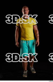 Walking reference of yellow shirt turquoise shorts brown shoes Leland…